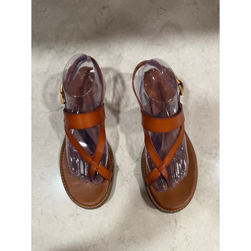 Franco Sarto Gabby 2 Cognac Leather Strappy Toe Loop Flat Sandals Womens 9M - Picture 4 of 12